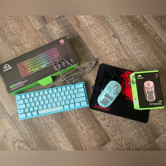 K61 62 key RGB backlight keyboard w/ mouse & pad wired 60% mod. mechanical feel - Picture 1 of 9